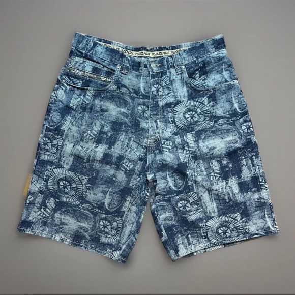 90s Y2K Pelle Pelle Shorts Jorts Mens 38 All Over Baggy Fit Denim Blue VTG